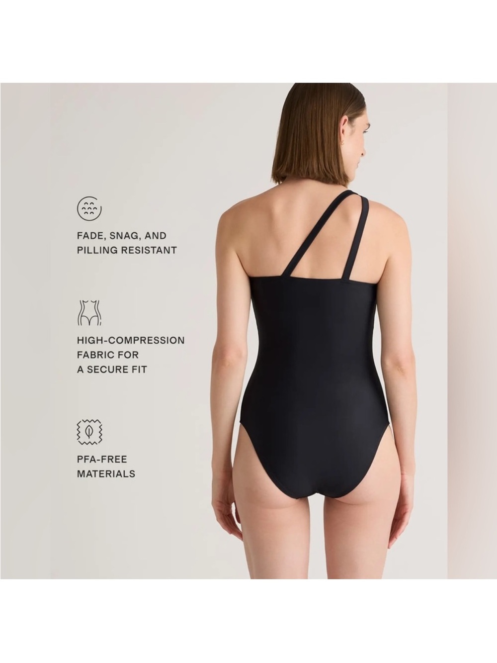 Quince‎ Black One-Shoulder Swim One-Piece